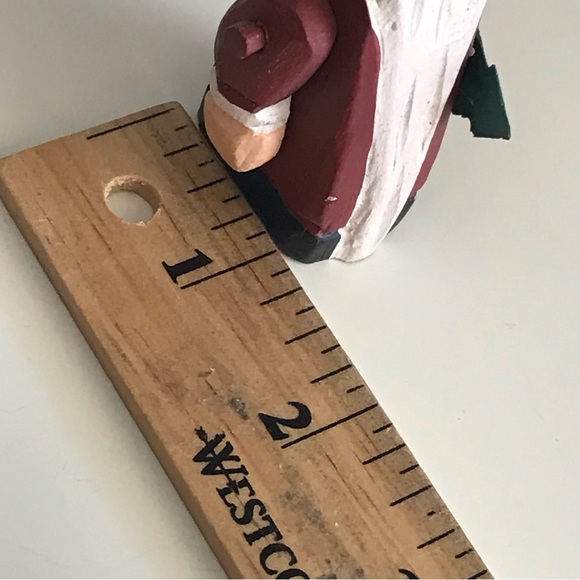 Hand Painted Wooden Santa Claus Carrying a Metal Christmas Tree VTG Ornament - Picture 15 of 15